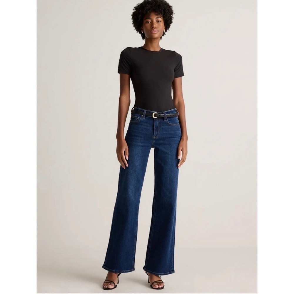 Quince Bella Stretch Wide Leg Jeans Women 30x28 Midnight Blue High Rise Classic